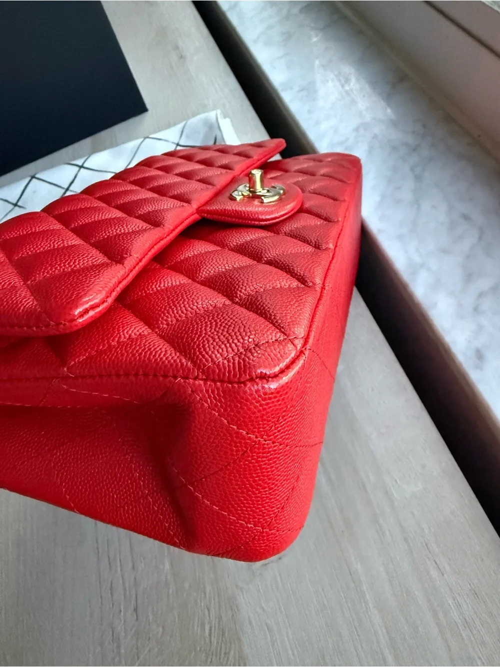 Chanel Red Quilted Classic Double Flap Shoulder Bag with Gold Hardware
